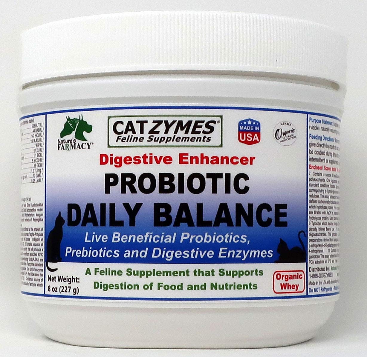 CATZYMES Probiotic Daily Balance Prebiotics, Enzymes 5 Billion CFU Powder, 8 Ounce
