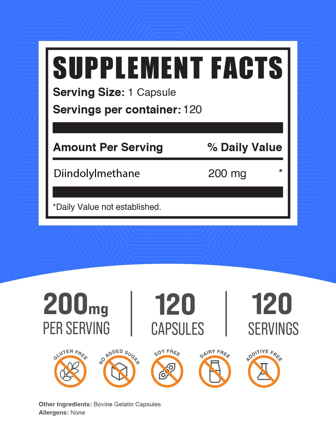 BulkSupplements DIM Capsules 200mg Gluten Free, 120 Capsules