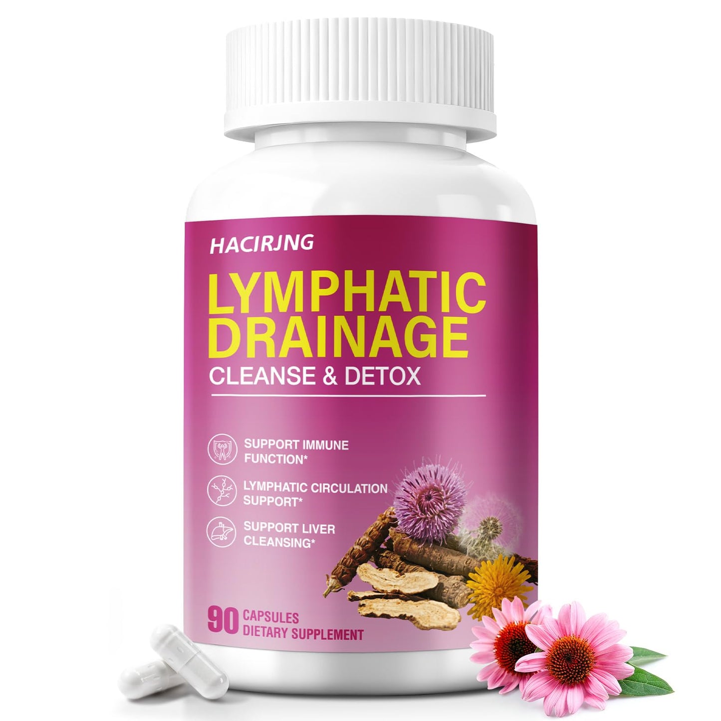 HACIRJNG Lymphatic Drainage Capsules 19-in-1 Formula, 90 Count