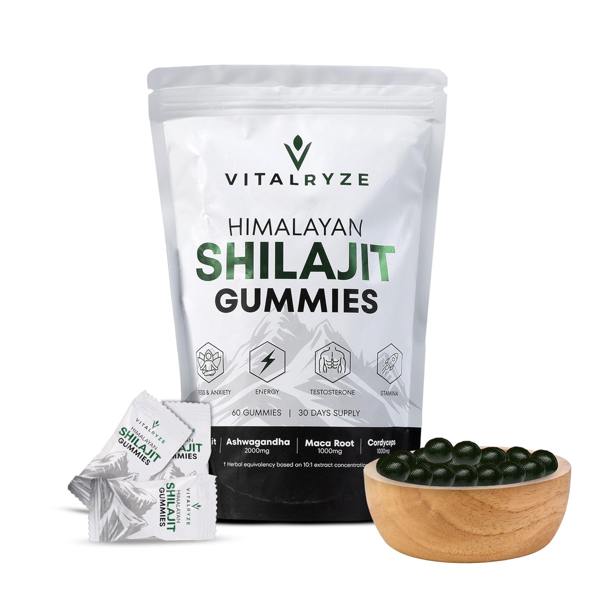 VITALRYZE Organic Himalayan Shilajit Gummies with Ashwagandha & Maca Root Gummy 1 Count