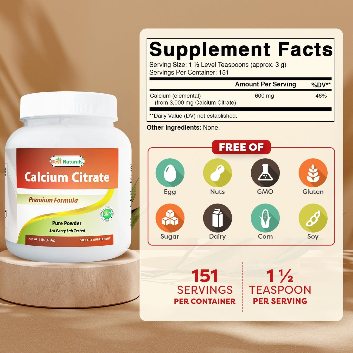 Best Naturals Calcium Citrate Powder 16 Ounce