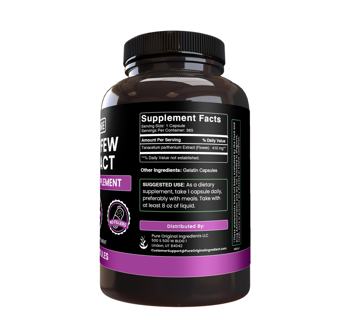 Pure Original Ingredients Feverfew Extract Capsules, 365 Capsules