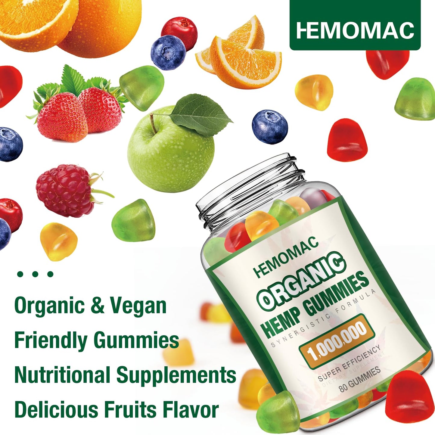 HEMOMAC Organic Hemp Gummies High Potency, Gummy, 240 Count