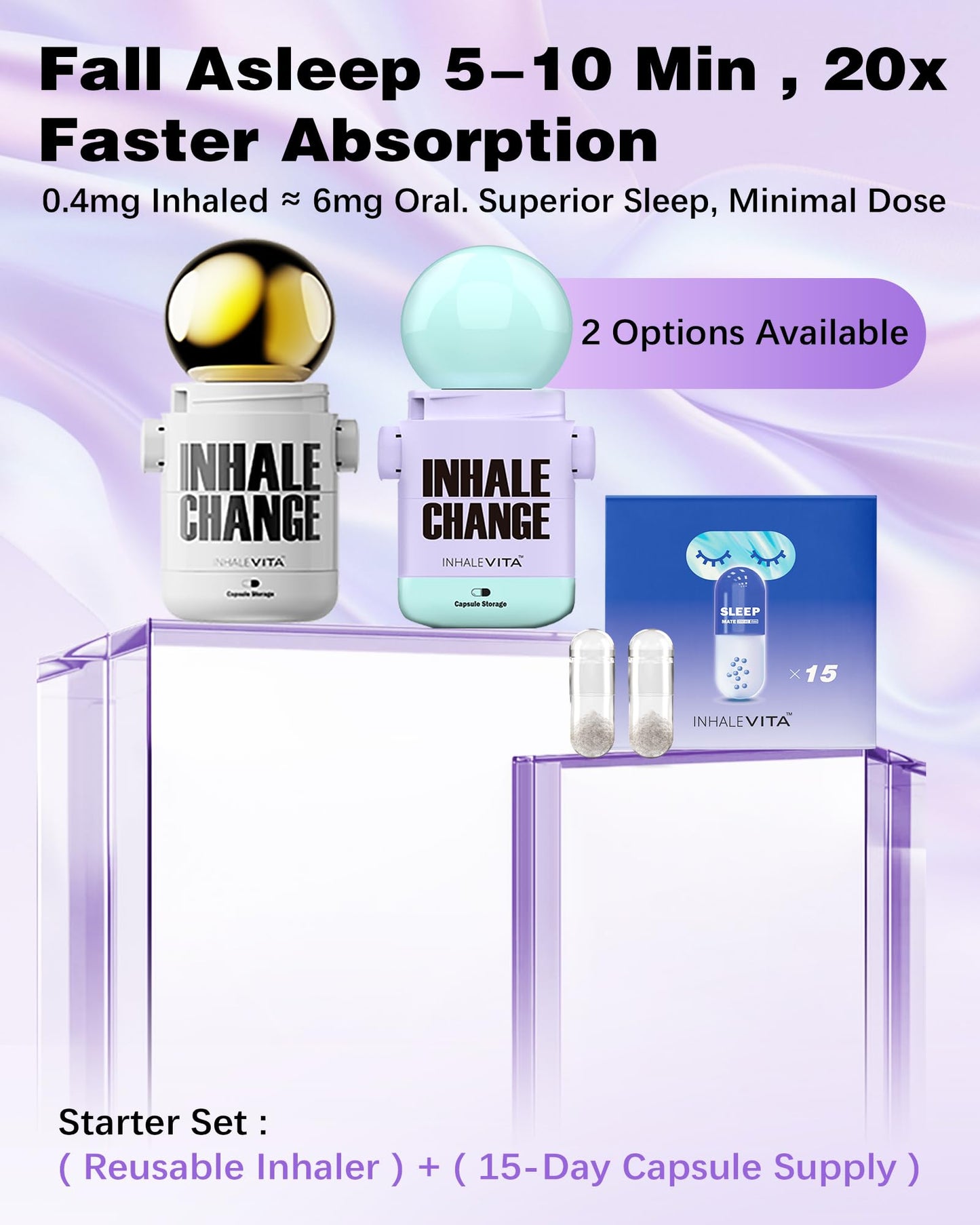 INHALEVITA Melatonin Inhaler Sleep Aid Combo Golden Powder 3.5 Ounce