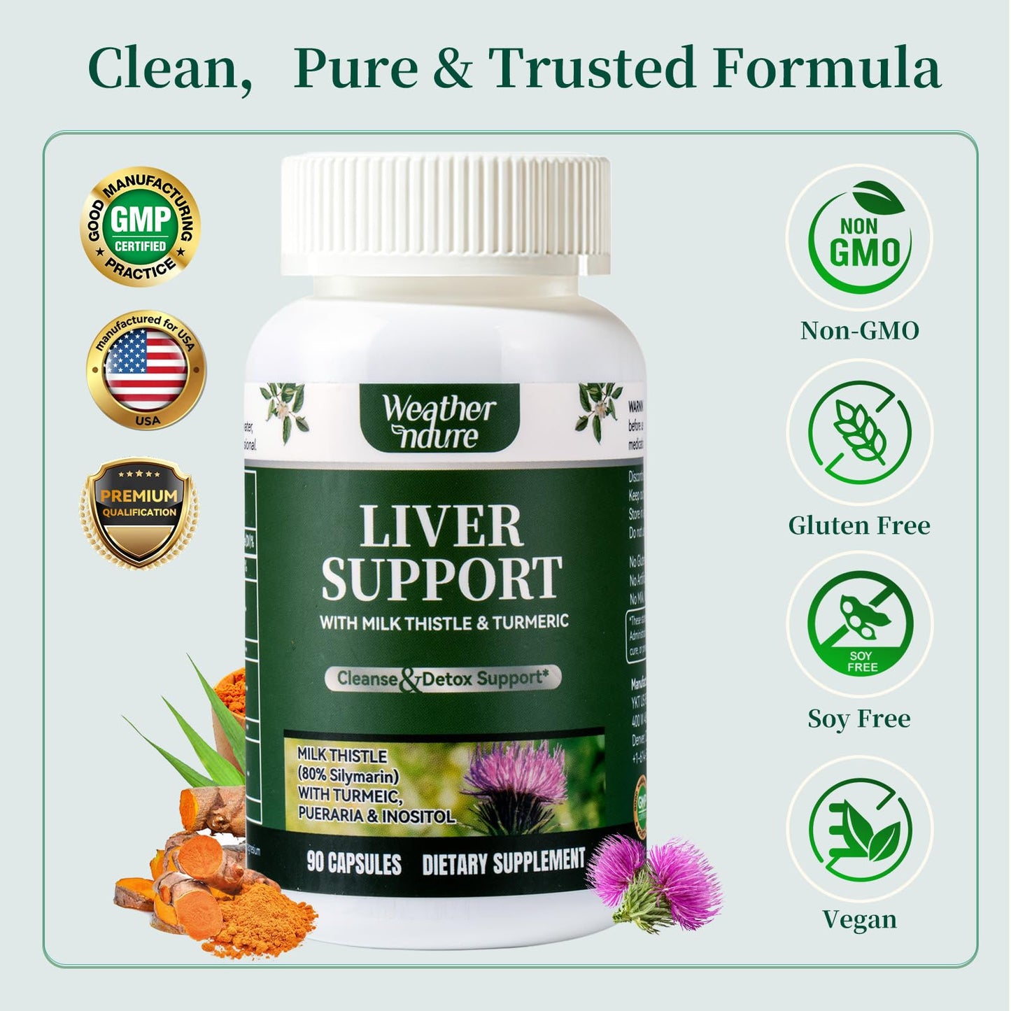 Weatherndure Milk Thistle Silymarin Marianum & Dandelion Extract Liver Health Support, Antioxidant Support, Detox, 120 Capsules