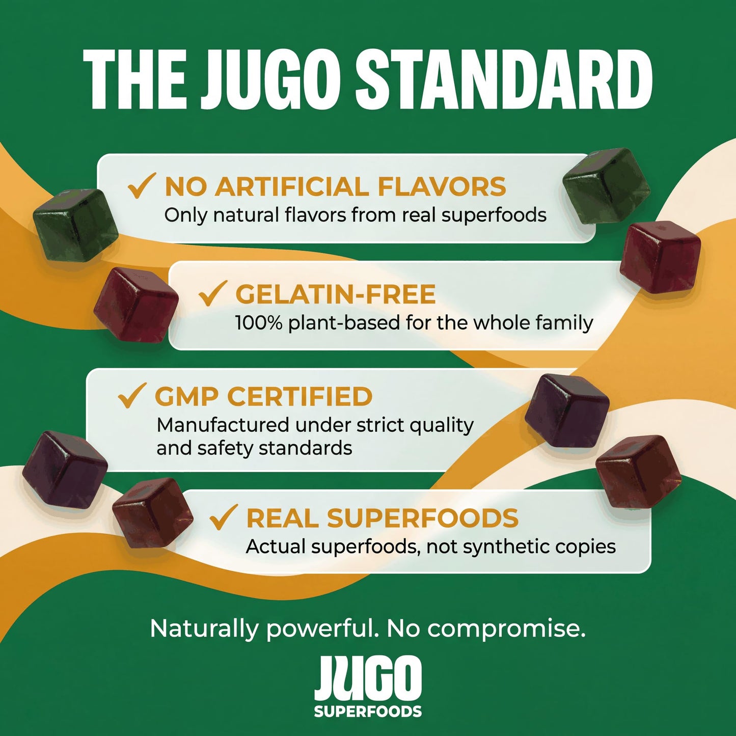 JUGO LLC Focus + SUPERFOODS Ashwagandha Gummies with Vitamin D3 & Superfruit Blend, 40 Count
