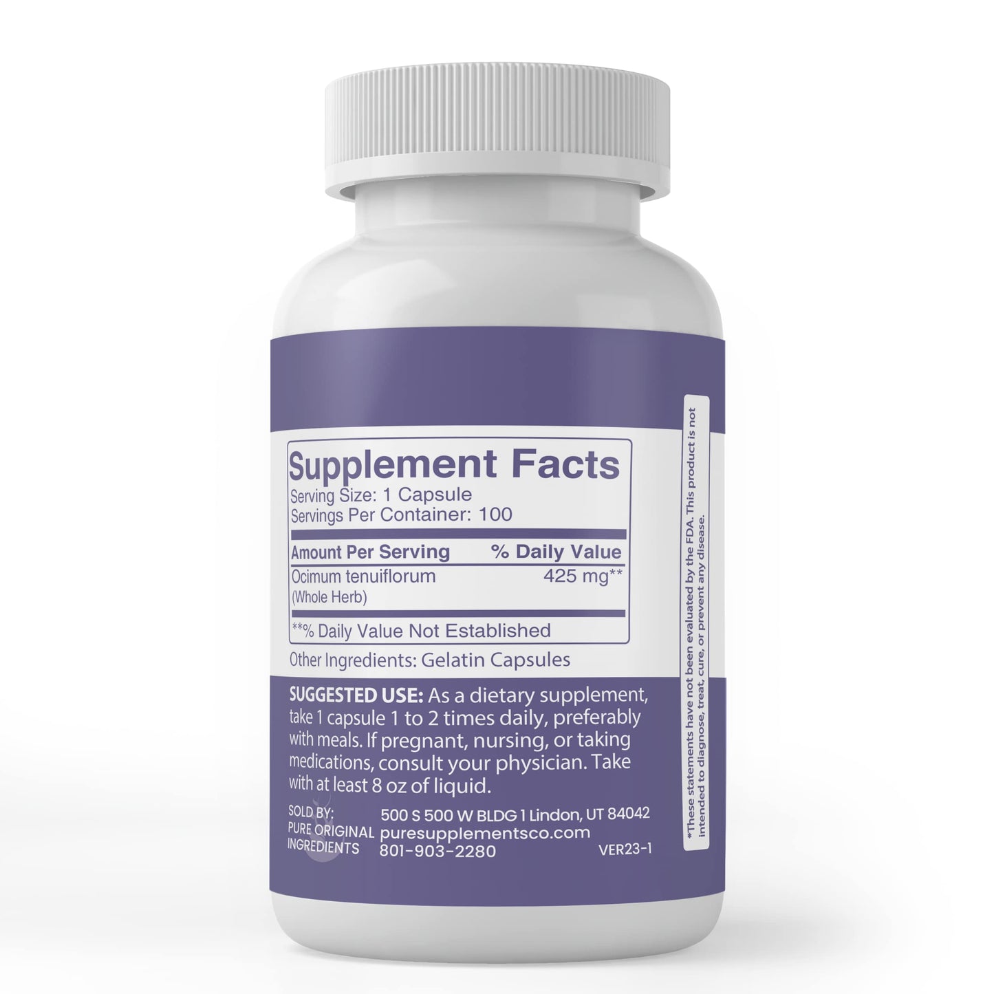 Pure Original Ingredients Holy Basil 100 Capsules