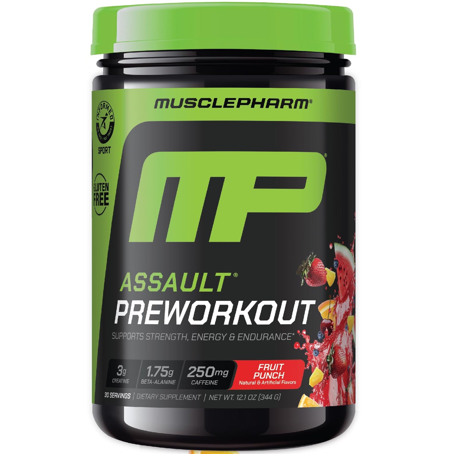 Muscle Pharm Assault Pre Workout Powder Fruit Punch Flavor 12.1 Ounce