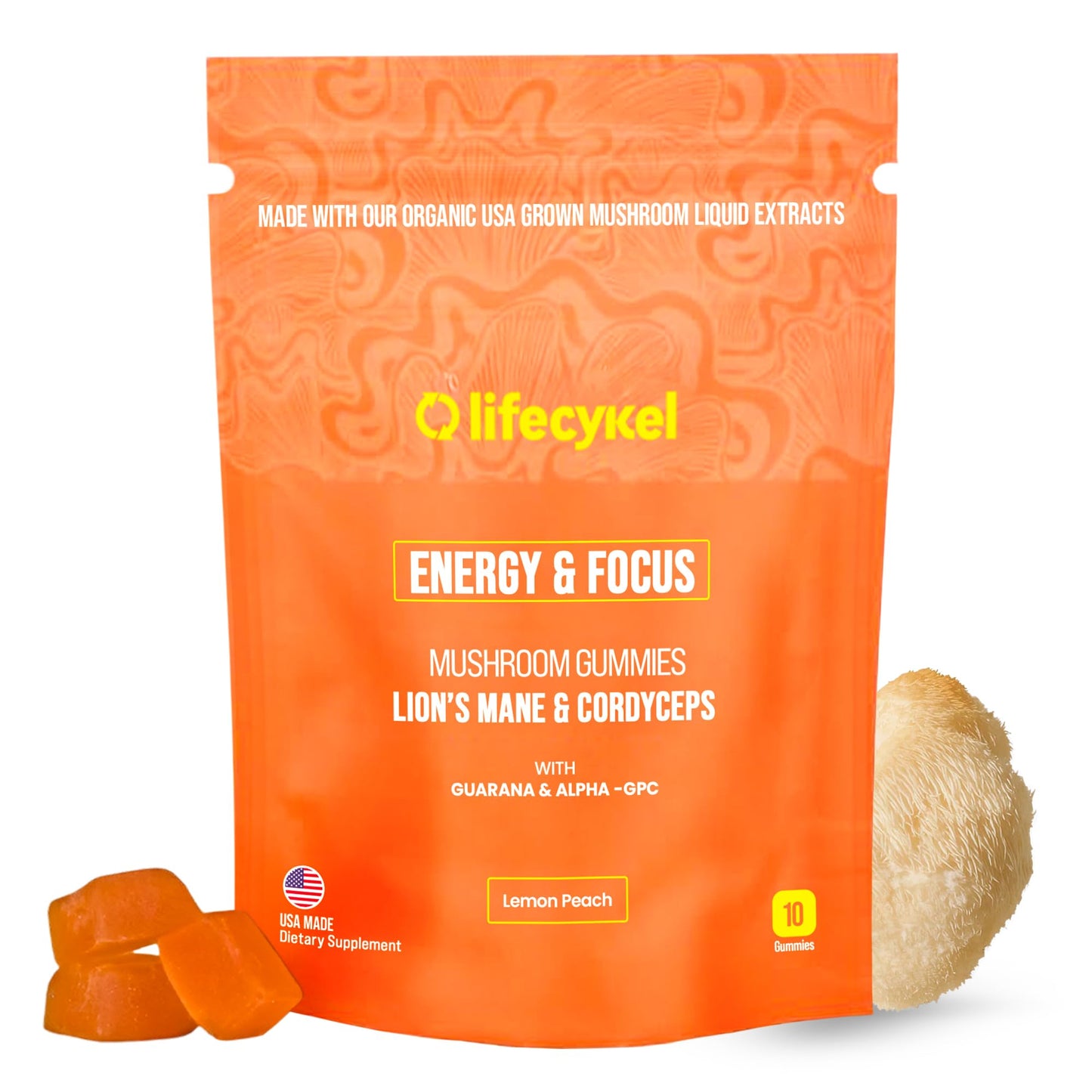 Life Cykel AM Energy and Focus Mushroom Gummies, 10 Count