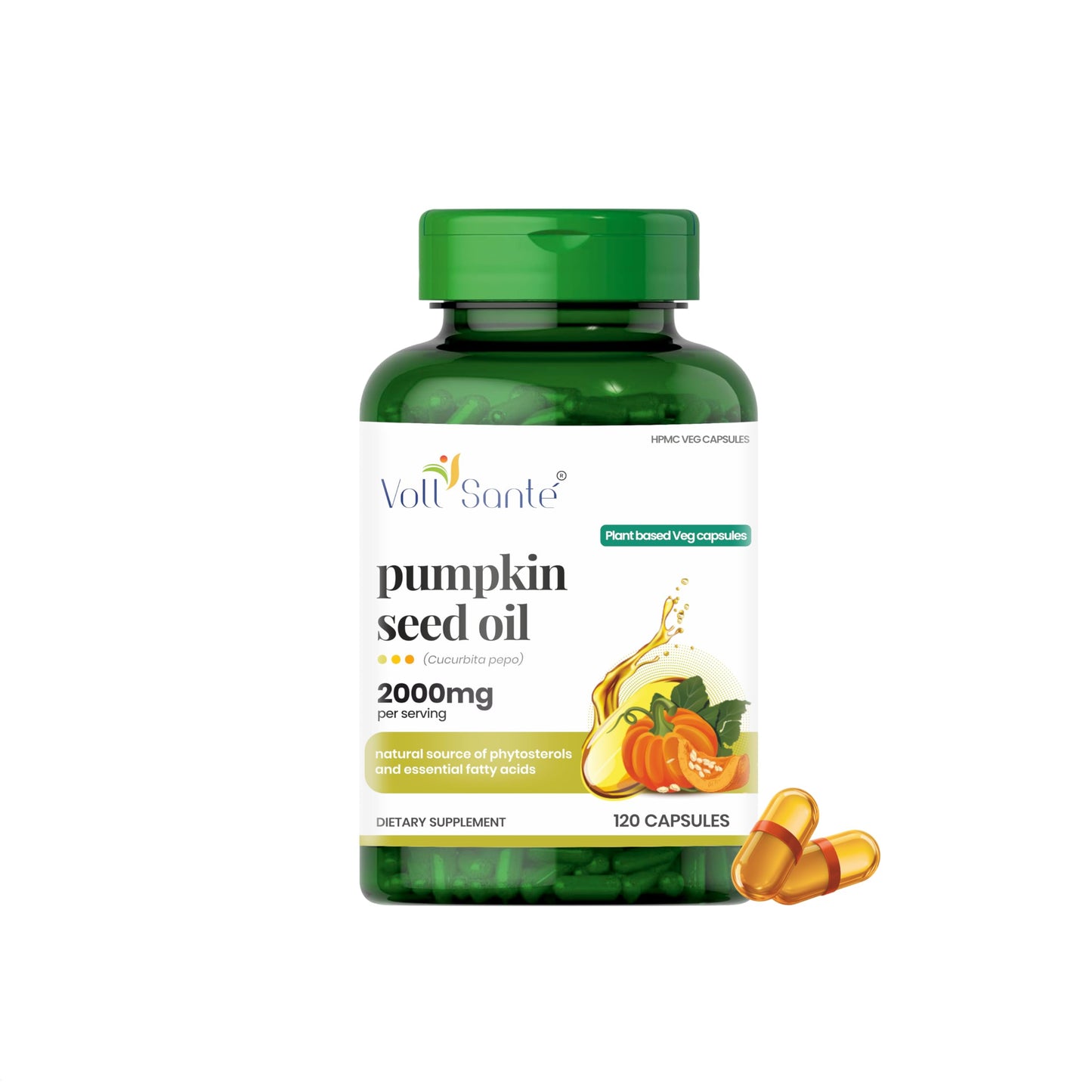 Voll Santé Pumpkin Seed Oil Capsule 2000 mg Per Serving, 120 Capsules