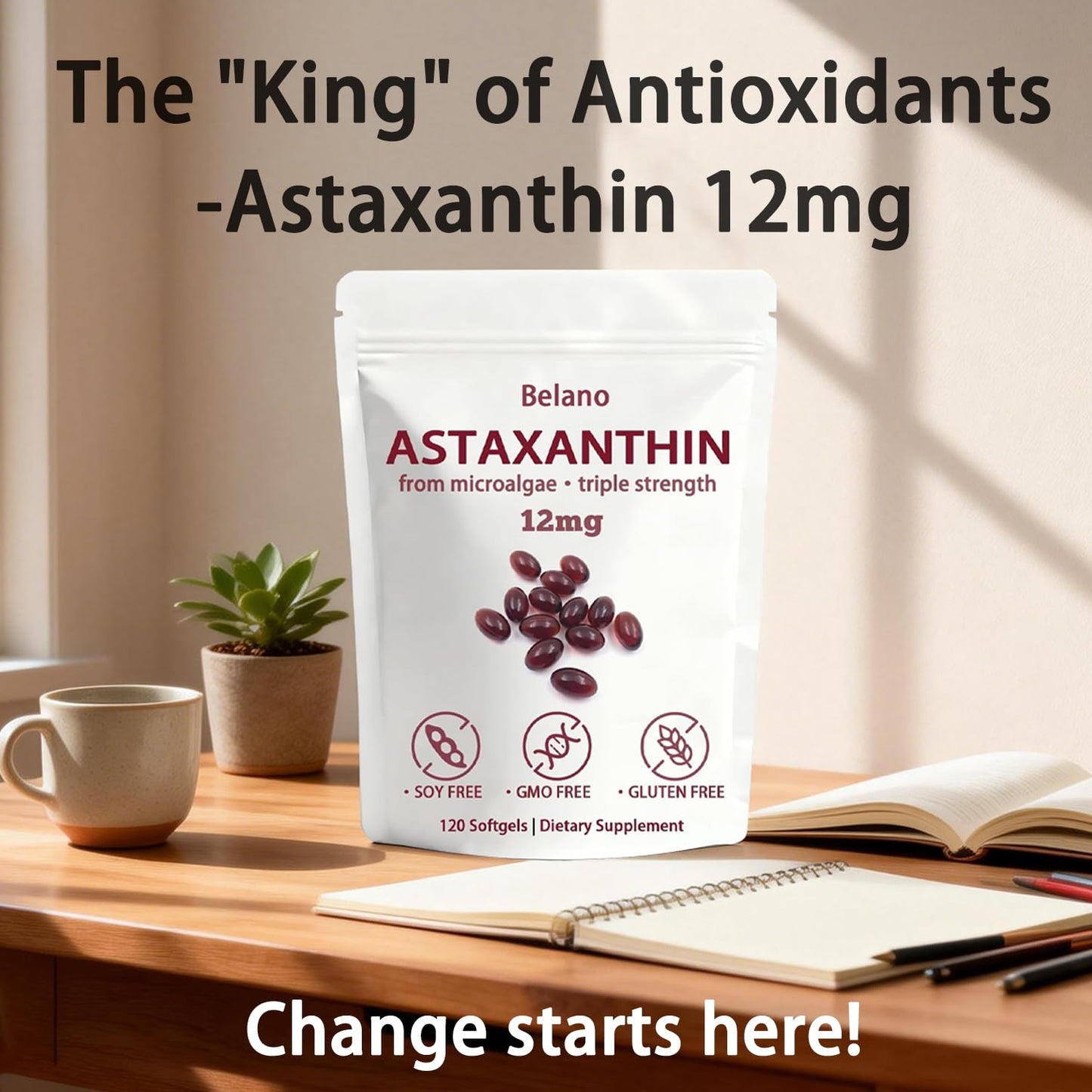BELANO Valasta Astaxanthin 12mg Softgels, 120 Softgels