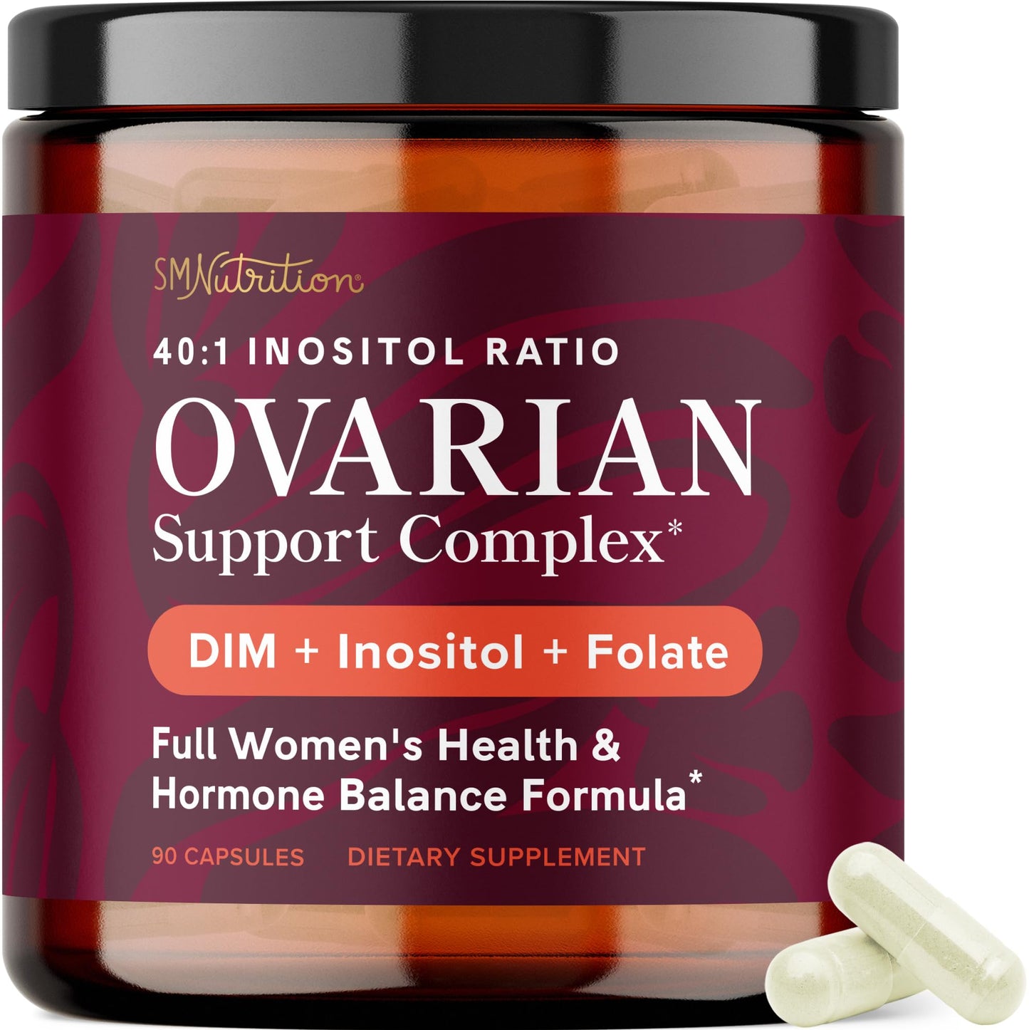 SMNutrition Ovarian Support for Hormone Balance for Women DIM Supplement with Myo-Inositol & D-Chiro Inositol & Folate Complex 90 Capsules