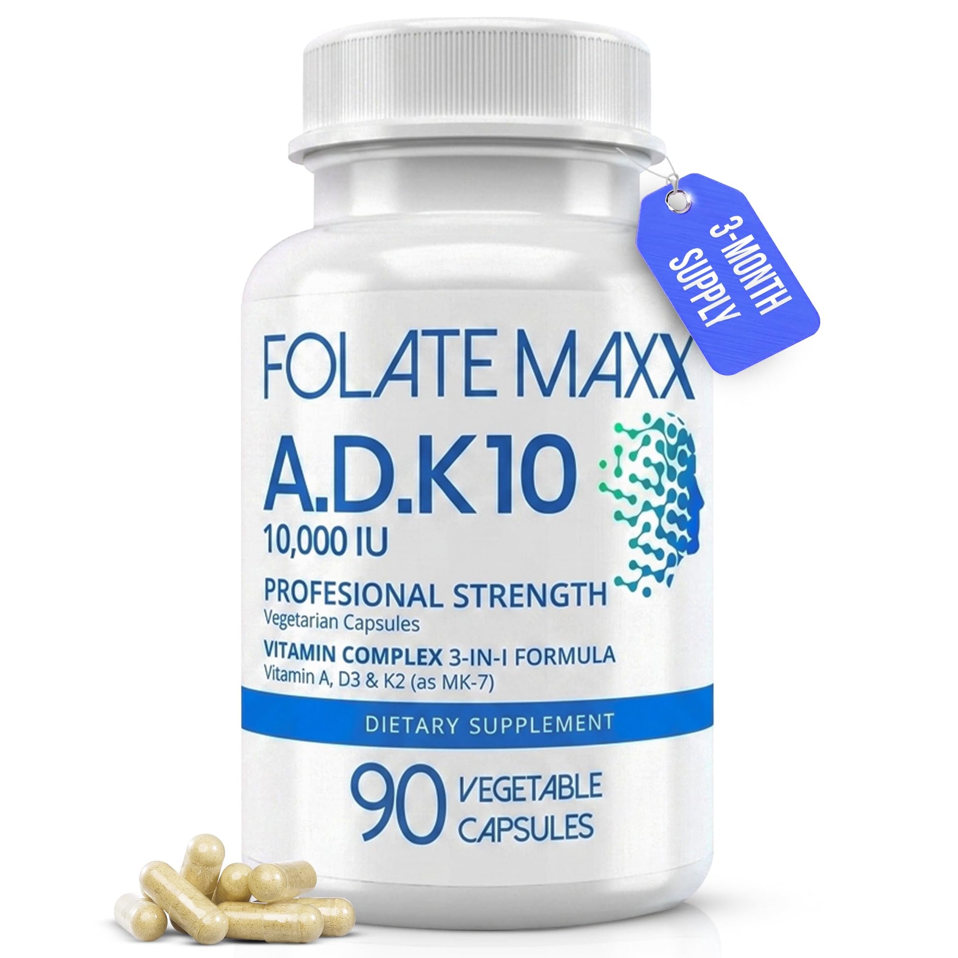 FOLATE MAXX ADK 10 Vitamin Supplement Capsules, 90 Count
