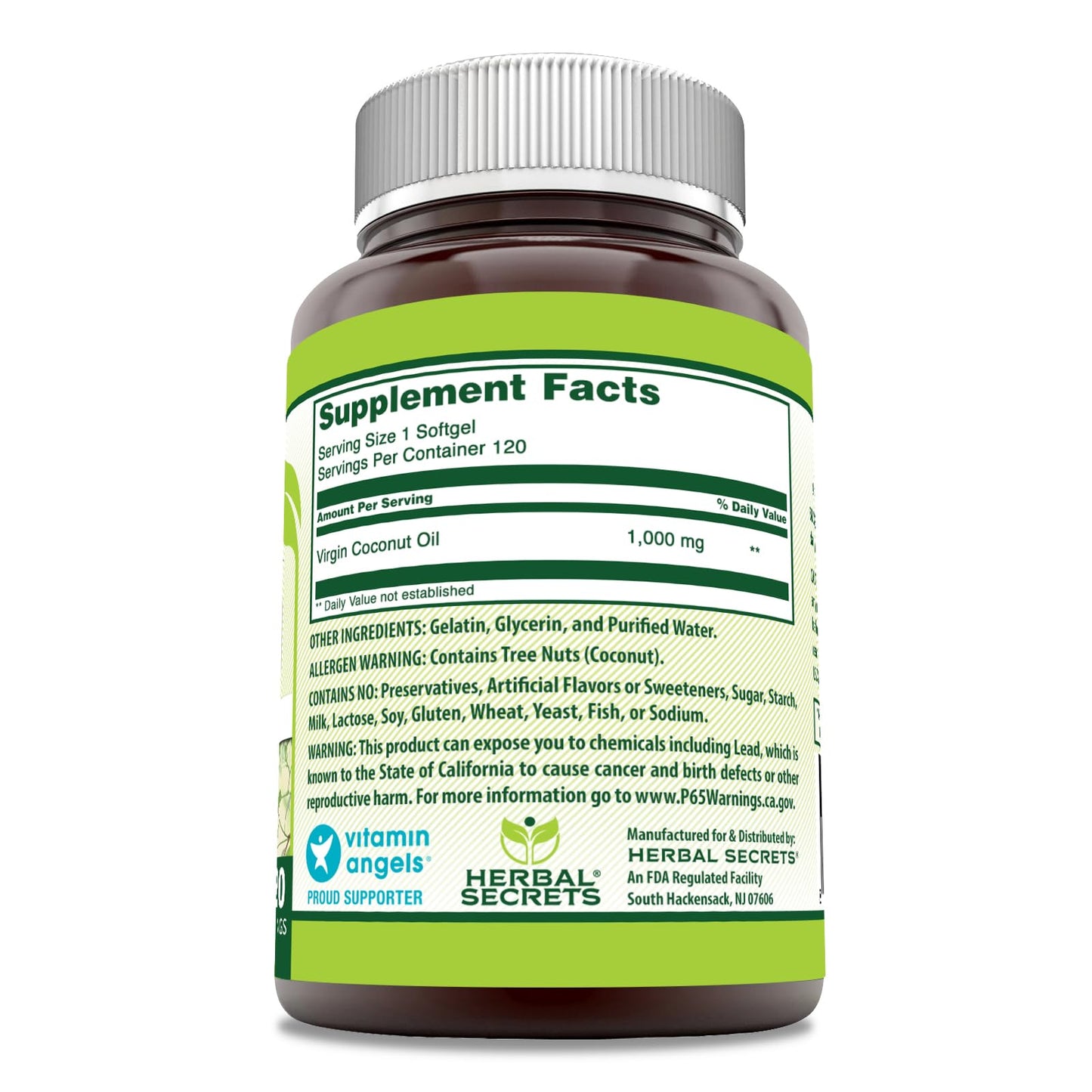 Herbal Secrets Coconut Oil 1000 mg Softgels, 120 Count