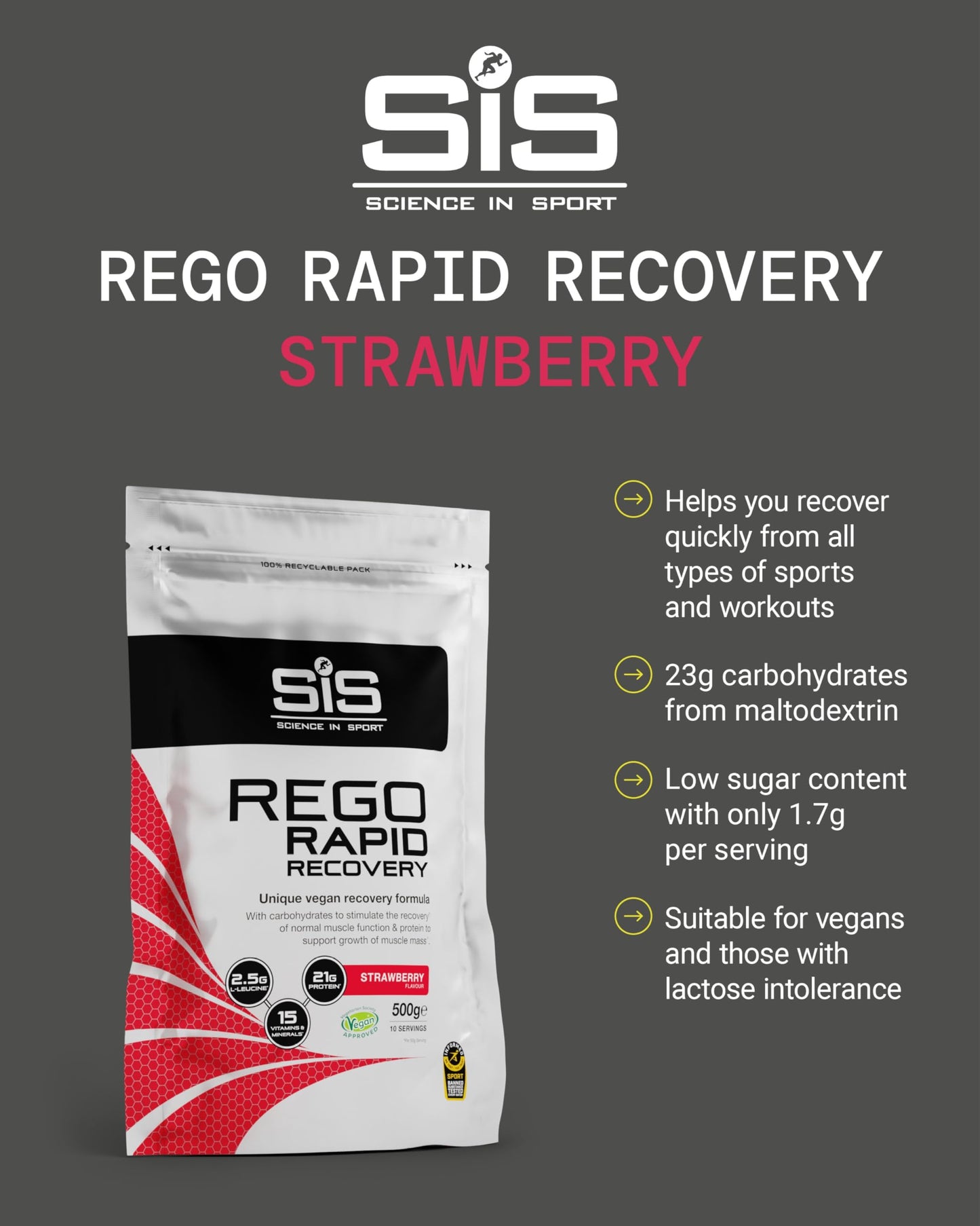 Science in Sport REGO Rapid Recovery Protein Powder, 17.6 oz