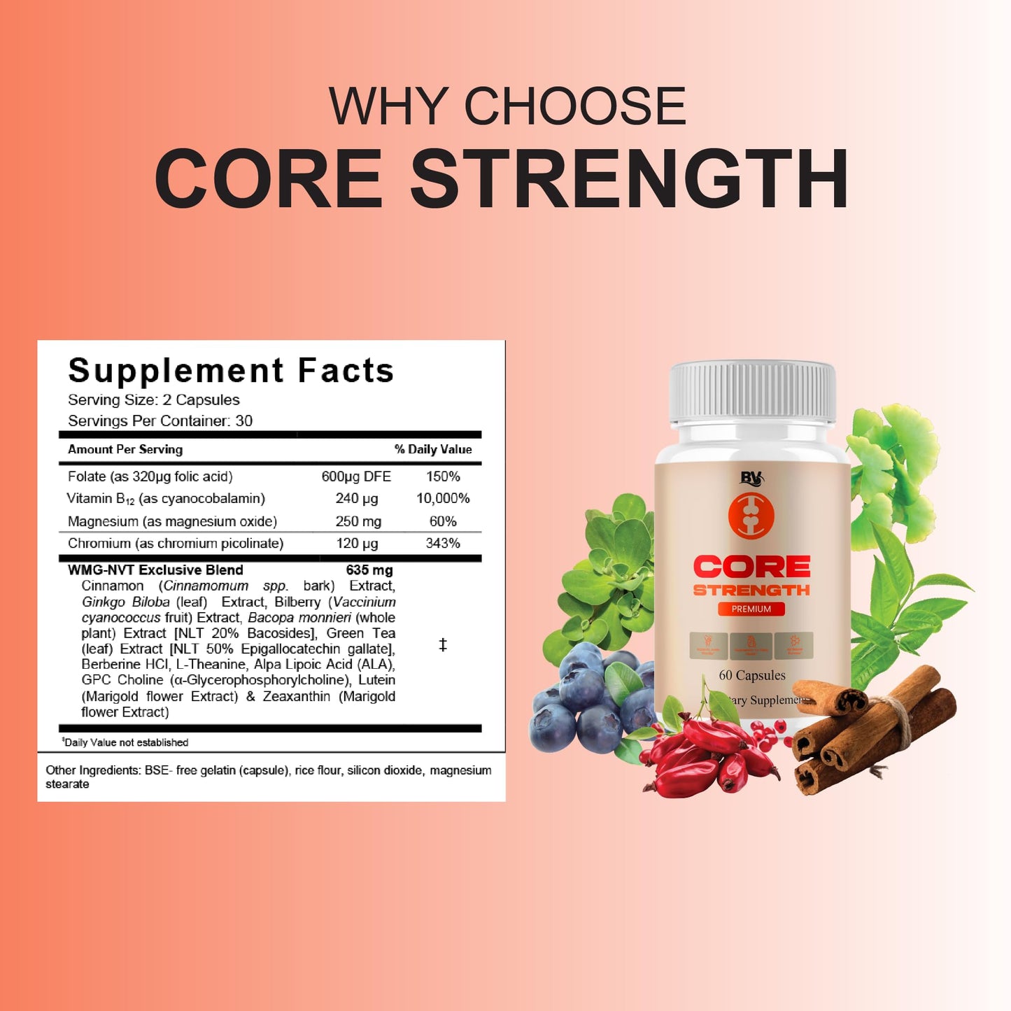 BLUE VIBE Core Strength Premium Overall Health CoreStrength, 300 Capsules