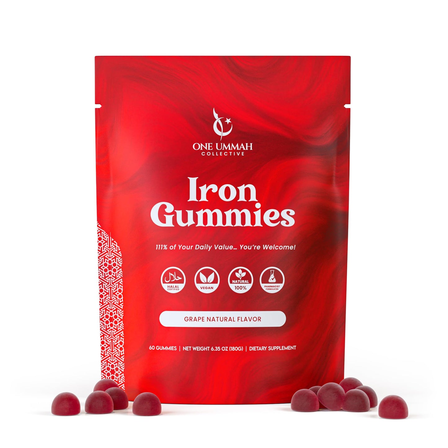 One Ummah Vegan Iron 20mg Gummy Supplement, 60 Count