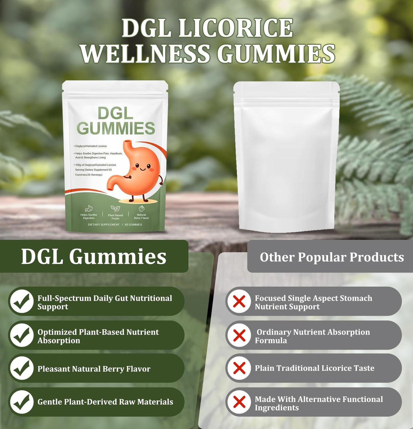 Bnaddain DGL Gummies with Licorice Root Extract & Deglycyrrhizinated Licorice, Natural Berry Flavor, Digestive Enzymes, 60 Gummies