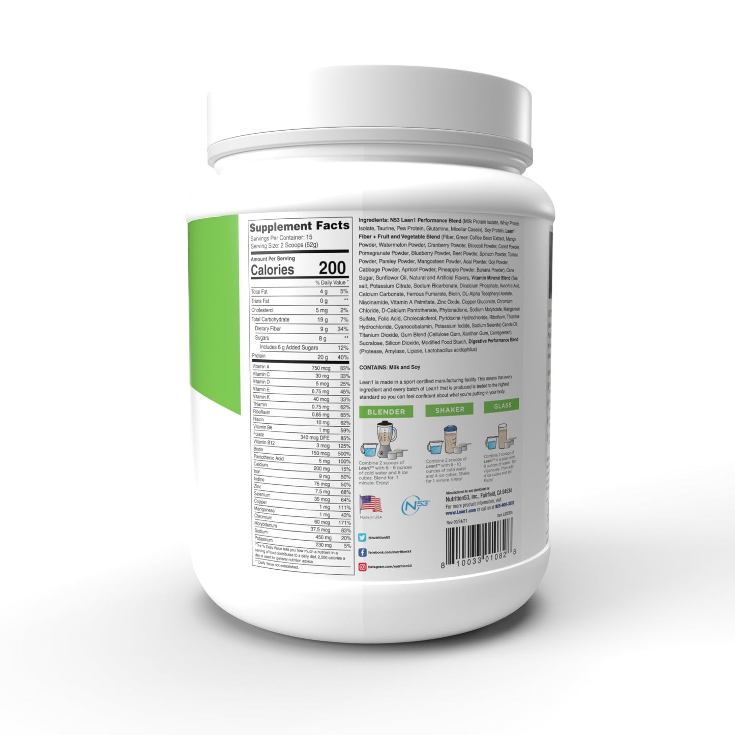 LEAN1 Lean 1 Fat Burning Protein Shake Vanilla Flavor Powder 27.5 Ounce