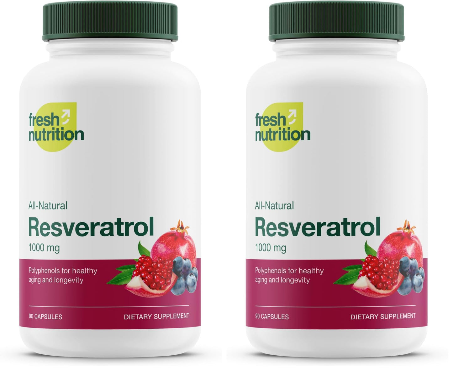 Fresh Nutrition Resveratrol Supplement - Trans-resveratrol Extra Strength 750mg - Natural, Pure and Potent Polyphenols Supplement Capsules 180