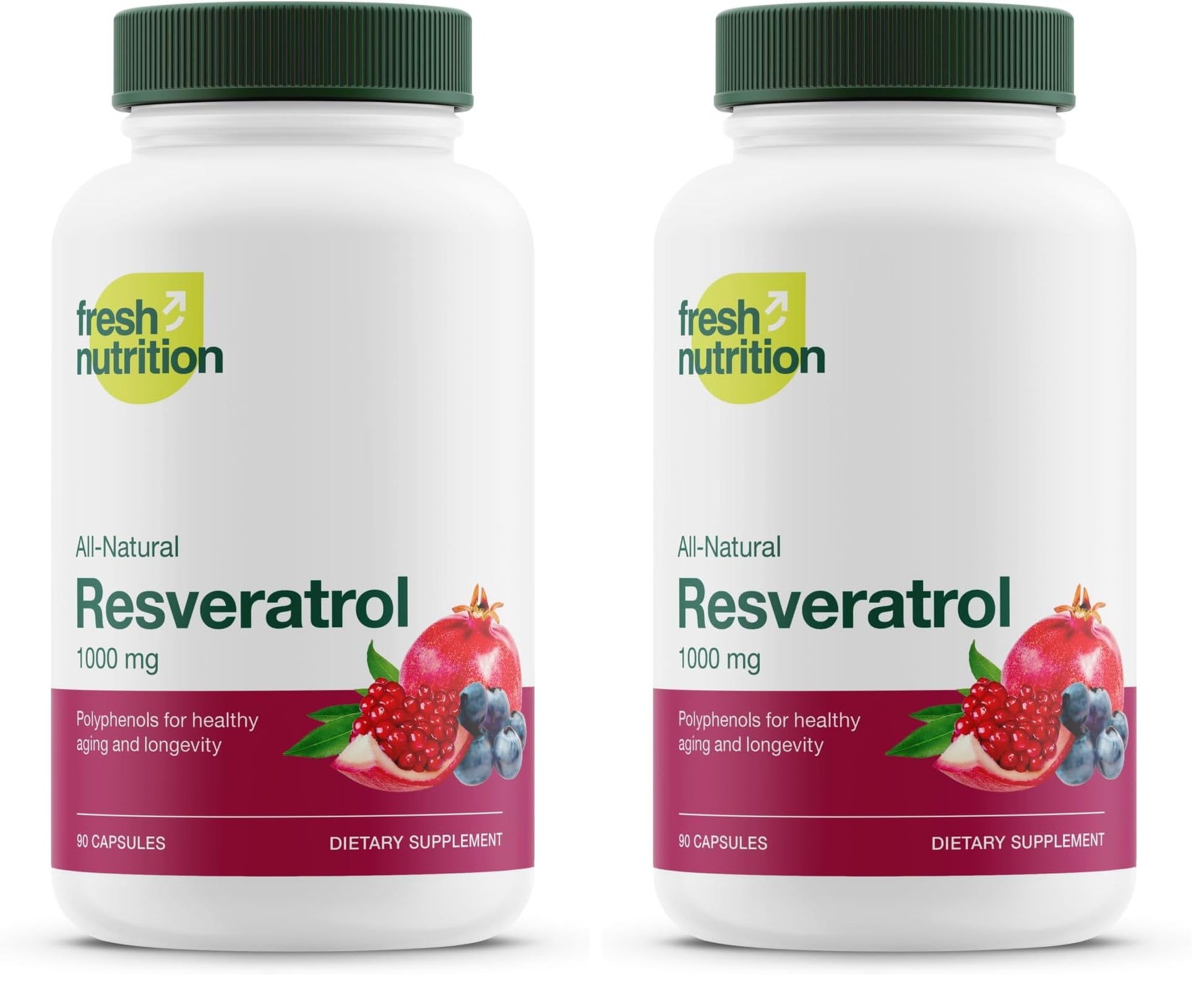 Fresh Nutrition Resveratrol Supplement - Trans-resveratrol Extra Strength 750mg - Natural, Pure and Potent Polyphenols Supplement Capsules 180