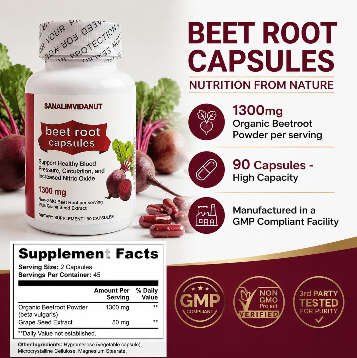 ULIKEATM Organic Beet Root Softgels, 90 Count