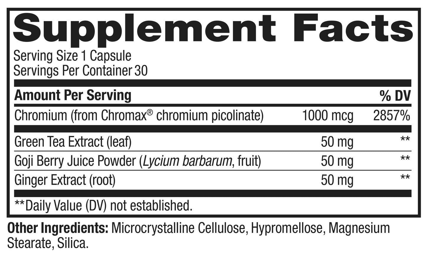 OLLY Combat Cravings, Metabolism & Energy Support Supplement, 1000 mcg Chromium, Green Tea, Goji Berry, Ginger - 30 Capsules