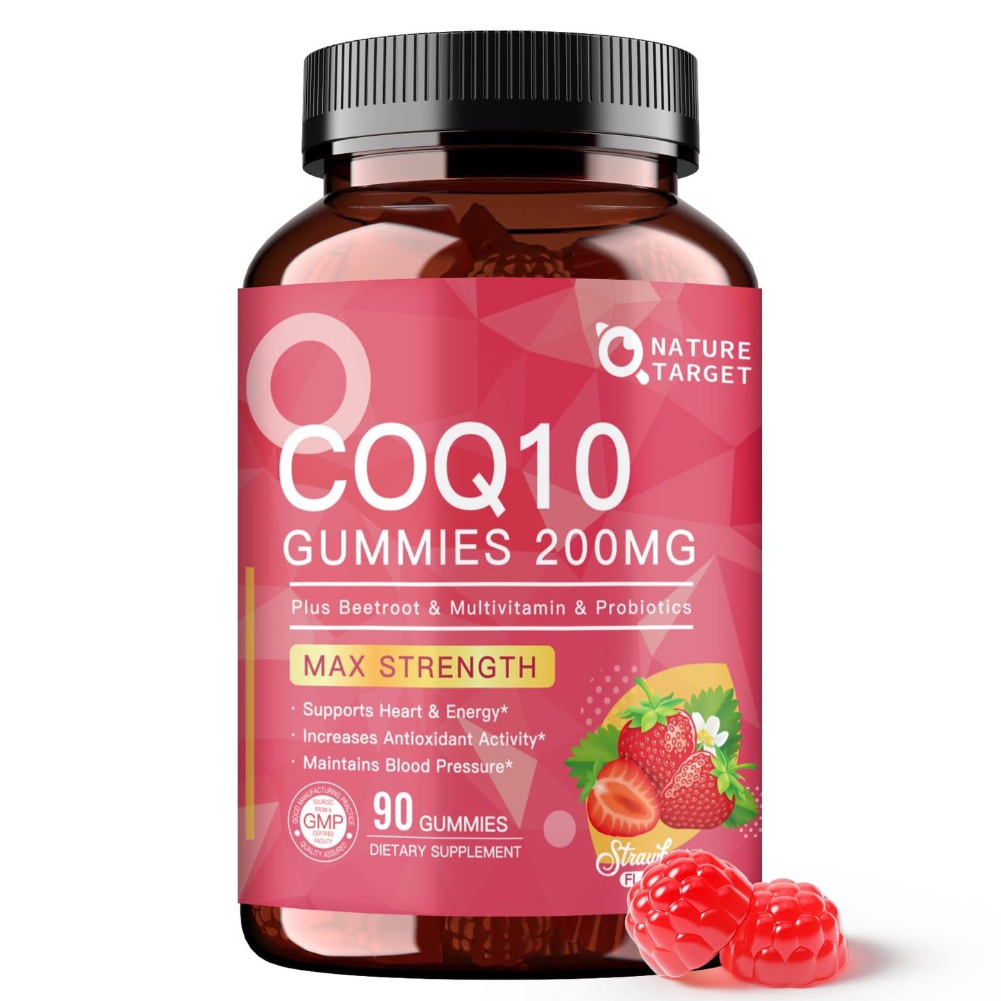 Nature Target CoQ10 Gummies 200mg, Natural Strawberry Flavor, 90 Gummies