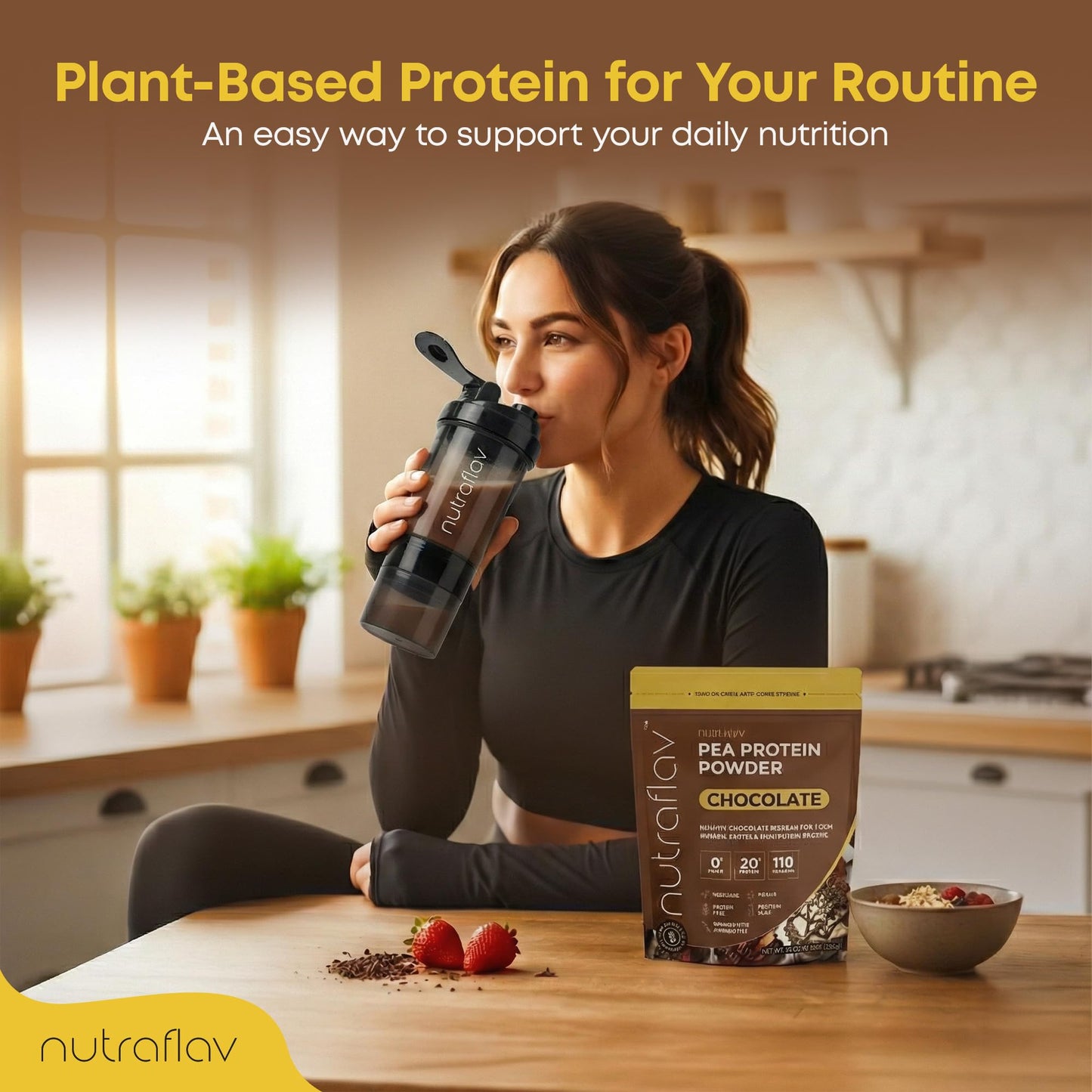 Nutraflav Chocolate Vegan Pea Protein Powder 20.4 Servings