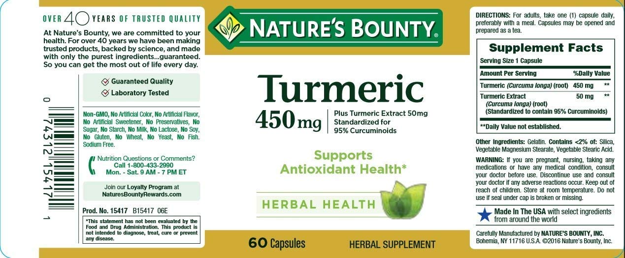 Nature's Bounty Tumeric Curcumin Capsules 11 Count