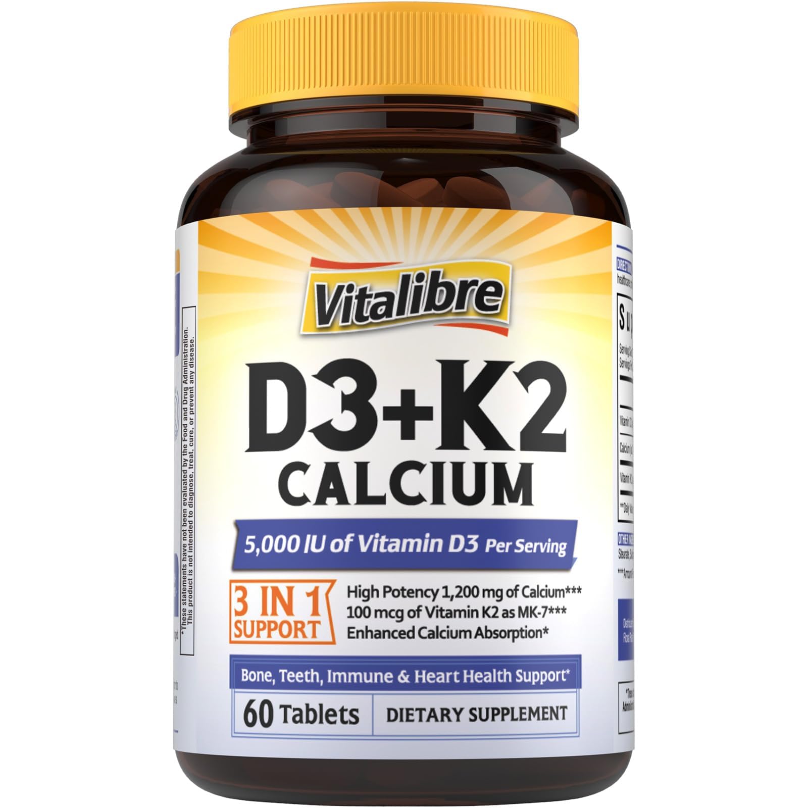 Vitalibre D3 K2 Calcium Supplement Tablet, 60 Tablets