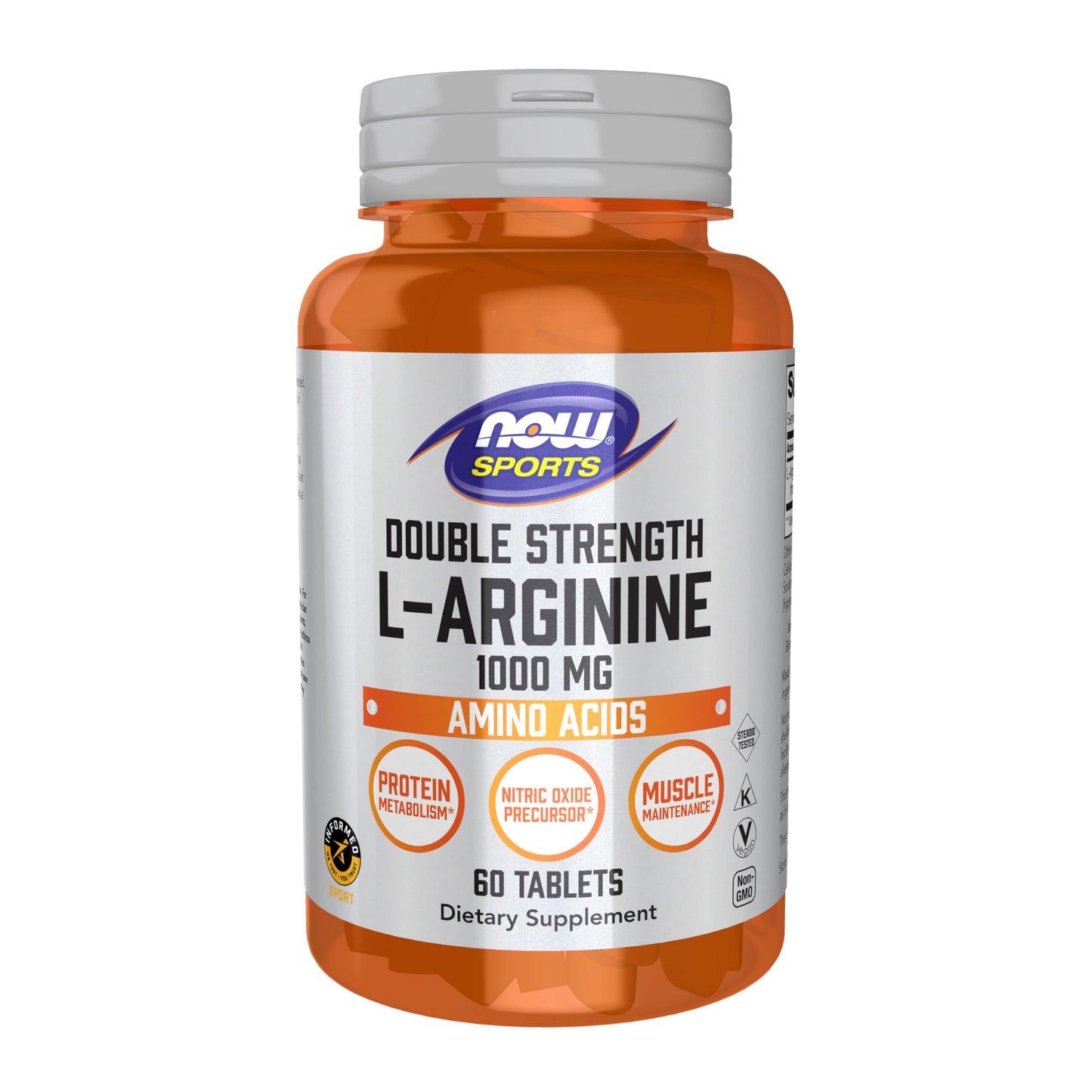 NOW Foods L-Arginine Double Strength 1000mg Nitric Oxide Precursor, Amino Acids, 60 Tablets