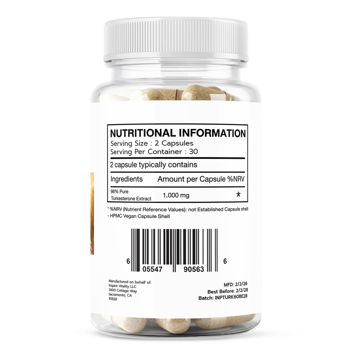 Inspire Vitality LLC Turkesterone Supplement for Men 500mg 95% Ajuga Turkestanica Extract, Muscle & Workout Performance Support, Non-GMO, 60 Capsules