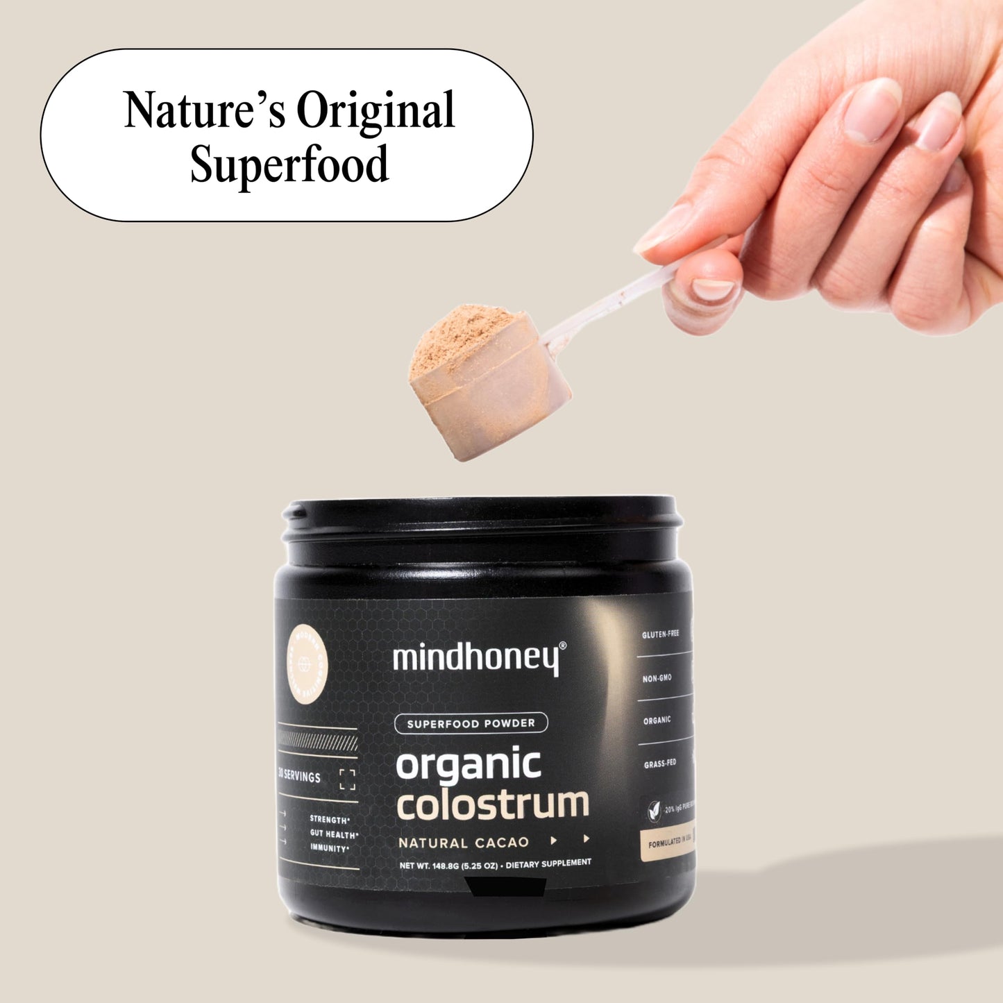 MINDHONEY Organic Colostrum Premium Cacao Flavored Powder, 5.25 oz