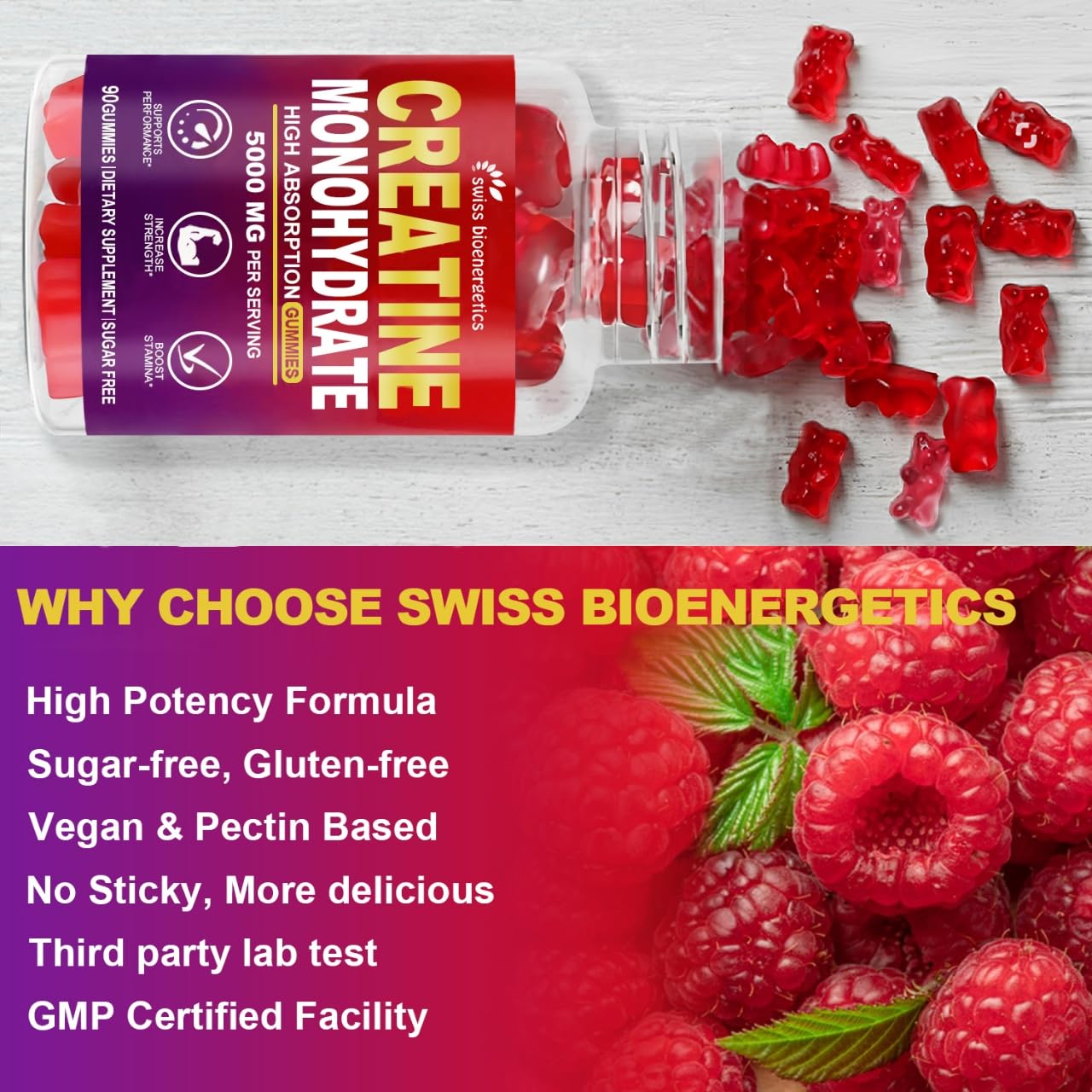 Swiss Bioenergetics Creatine Monohydrate Gummies, 180 Gummies