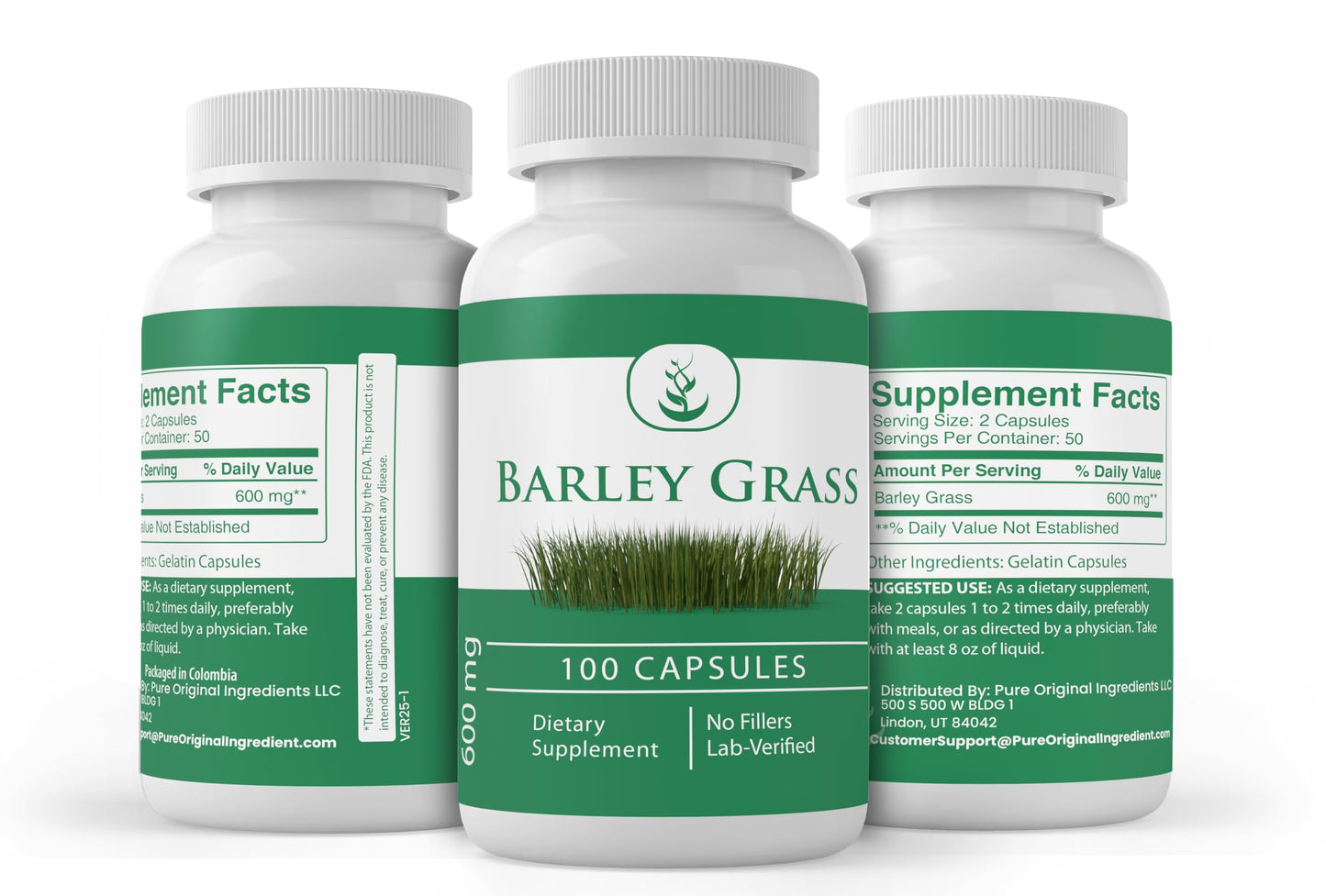 PURE ORIGINAL INGREDIENTS Barley Grass Capsule, 100 Capsules