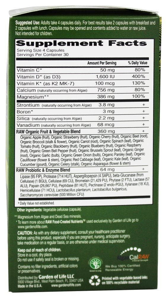 Garden of Life Vitamin Code RAW Calcium Capsule 120 Count