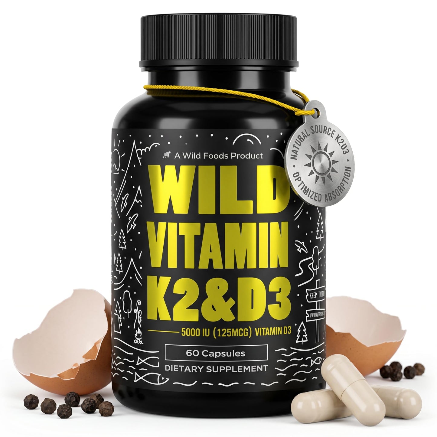 Wild Foods Vitamin D3 + K2 5000iu Capsule, 60 Capsules