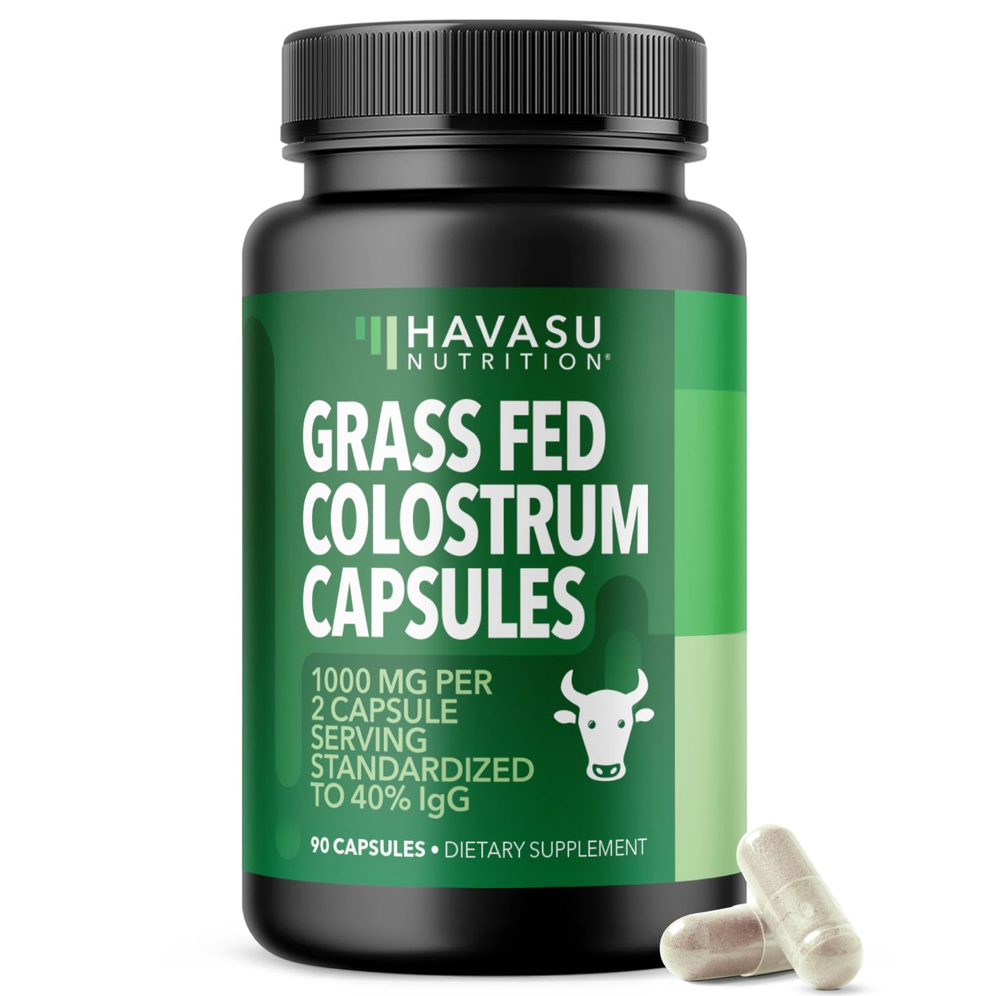 HAVASU NUTRITION Grass Fed Colostrum Supplement for Immune and Gut Health - 1000mg Bovine Colostrum per Serving with 40% IgG, 90 Capsules