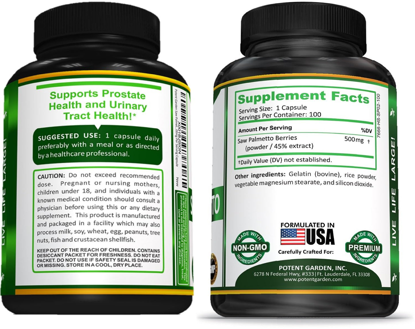 Potent Garden Saw Palmetto 500 mg Prostate Supplements for Men Capsule, 1 Count