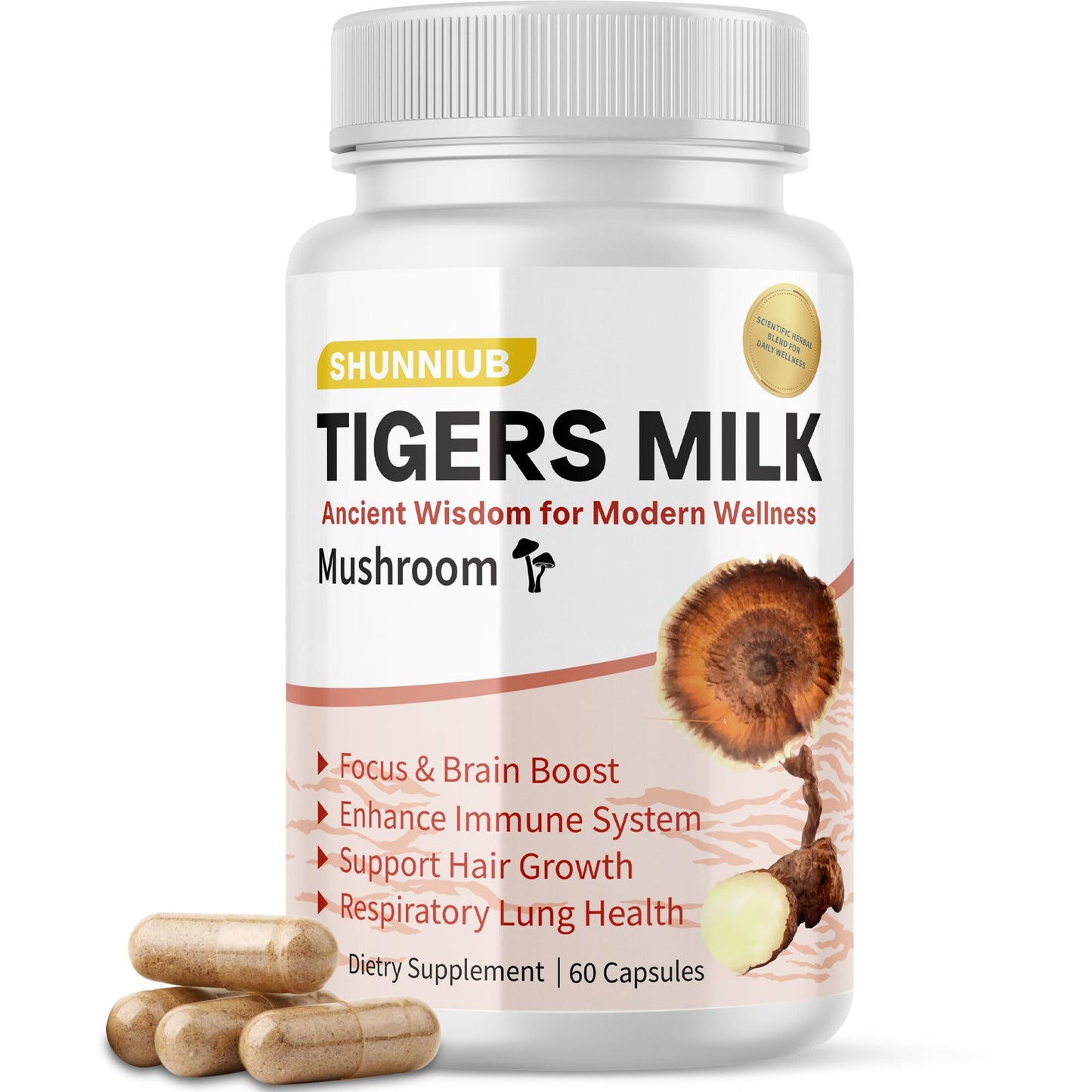 SHUNNIUB Tiger Milk Mushroom Supplement Capsules, 60 Capsules