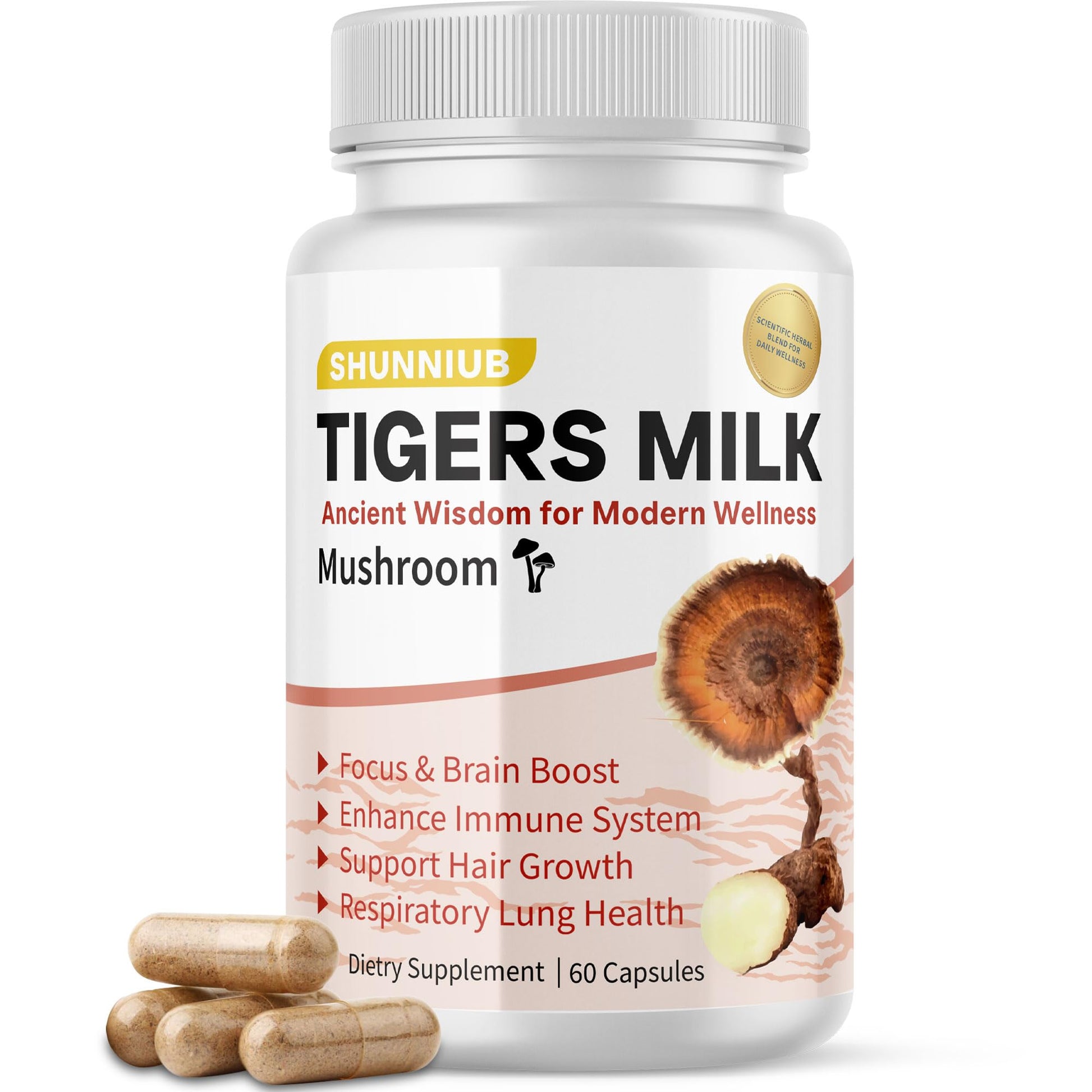SHUNNIUB Tiger Milk Mushroom Supplement Capsules, 60 Capsules