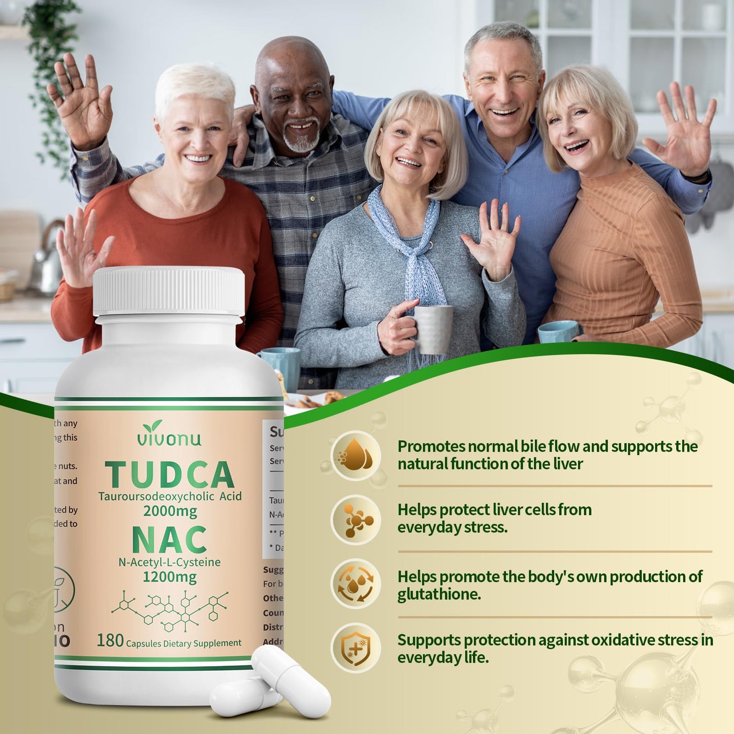 VivoNu TUDCA 625mg + NAC 375mg Supplement Complex Capsules, 540 Capsules