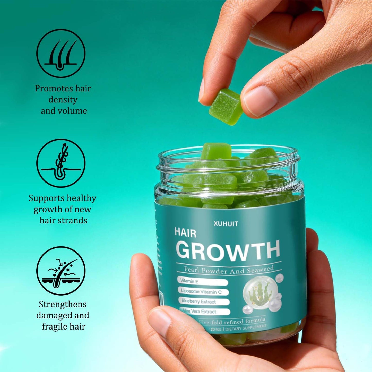 YKSDQ Hair Revive Gummies with Sea Moss & Pearl Powder, 60 Count