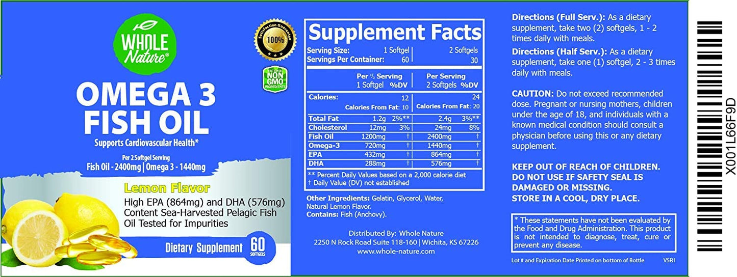 Whole Nature Omega-3 Fish Oil Supplements Capsules, 180 Capsules