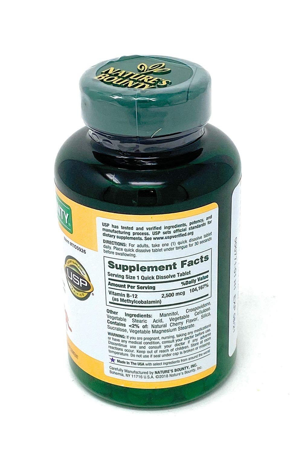 Nature's Bounty Vitamin B-12 2500 mcg Quick Dissolve Fast Acting Tablet, 300 Tablets