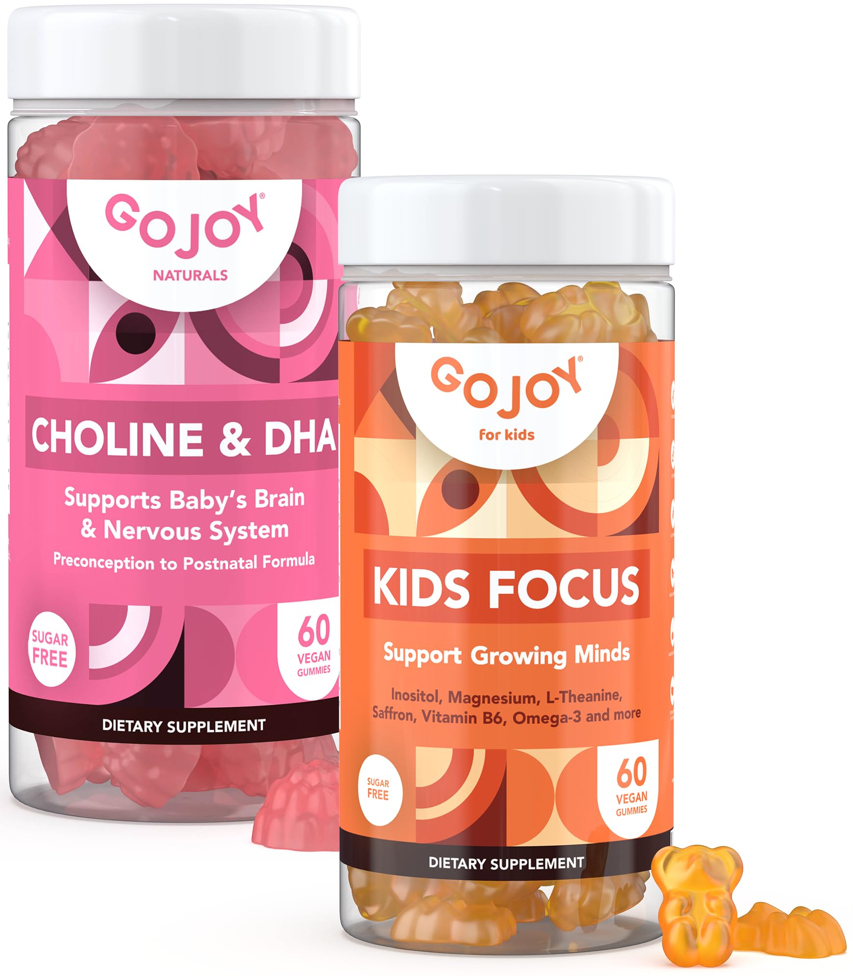 GOJOY NATURALS Kids Focus + Choline & DHA Gummies Bundle, 120 Gummies