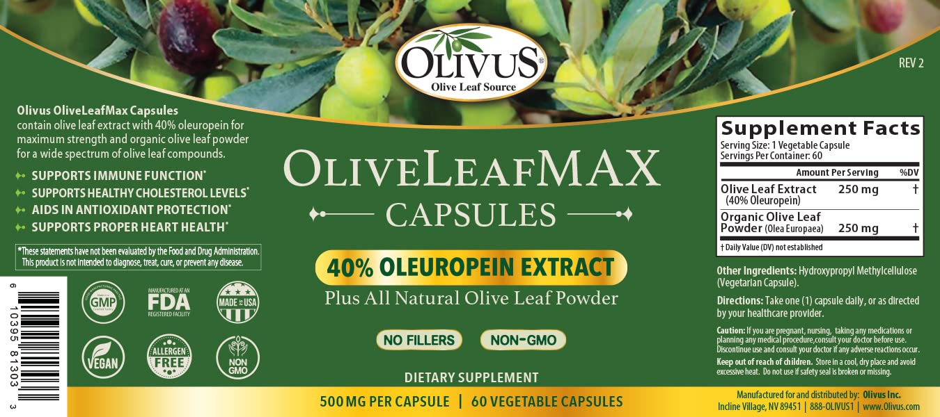 Olivus OliveLeafMAX Olive Leaf Extract Capsules 60 Count