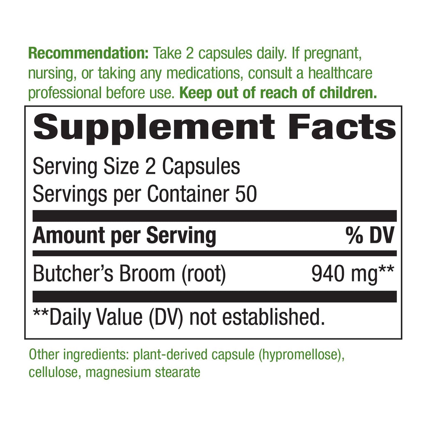 Nature's Way Butcher's Broom Root Traditional Leg Vein Support, 200 Capsules