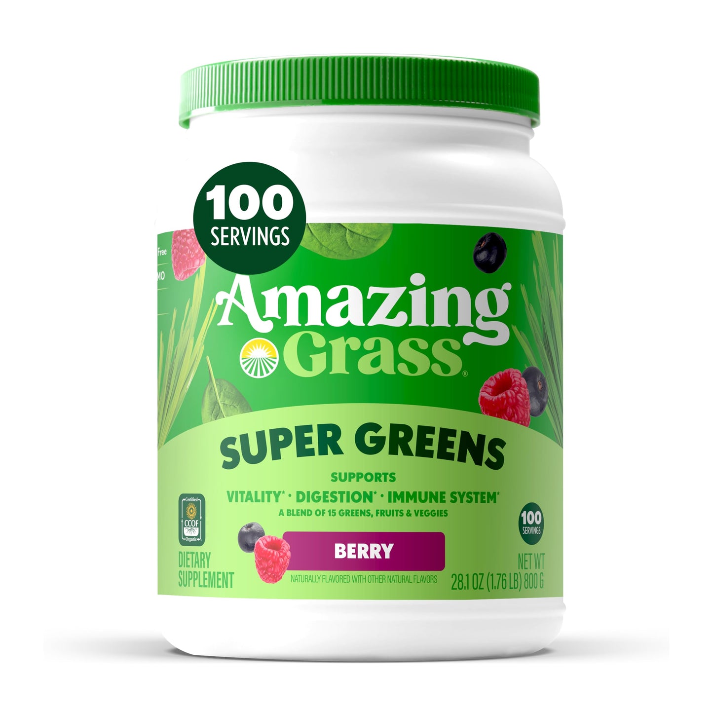Amazing Grass Super Greens Powder Organic Berry 28.2 oz, 100 Servings